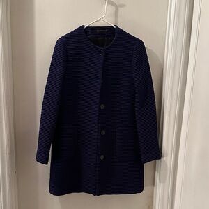 Zara Dark Blue Textured Pea Coat